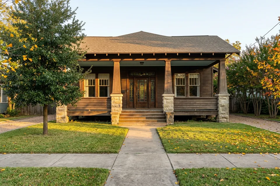 Illustration of a 1930s Craftsman bungalow on a pier and beam foundation