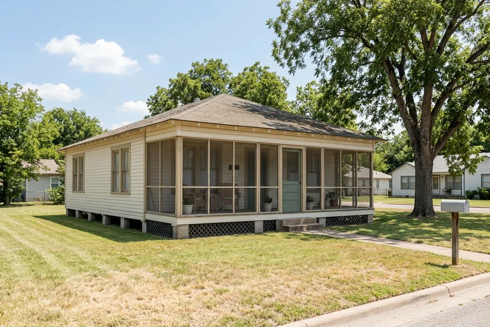 Illustration of a 1950s wood-sided bungalow on a pier and beam foundation