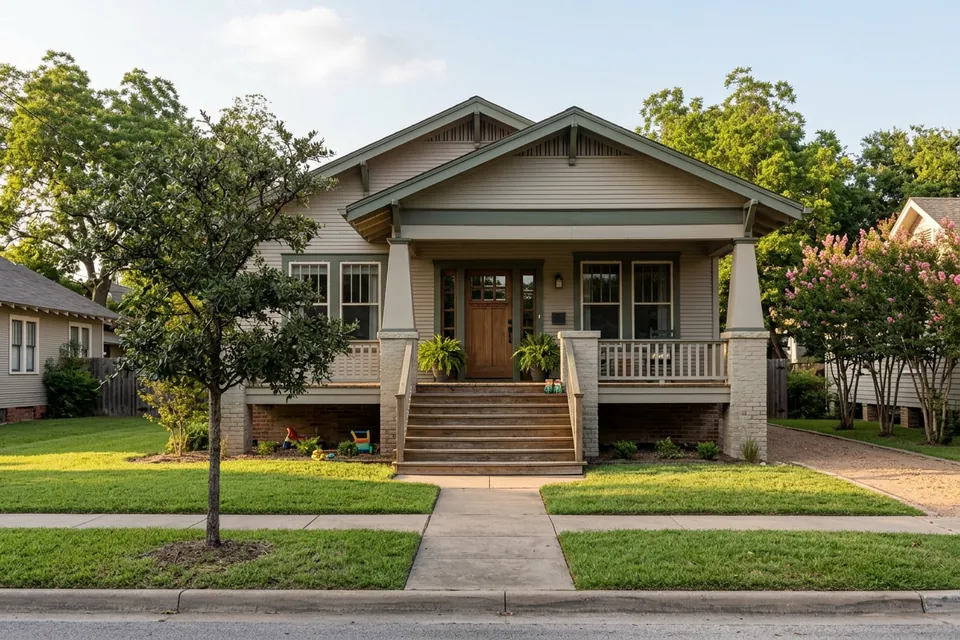 Illustration of a 1930s Craftsman bungalow on a pier and beam foundation