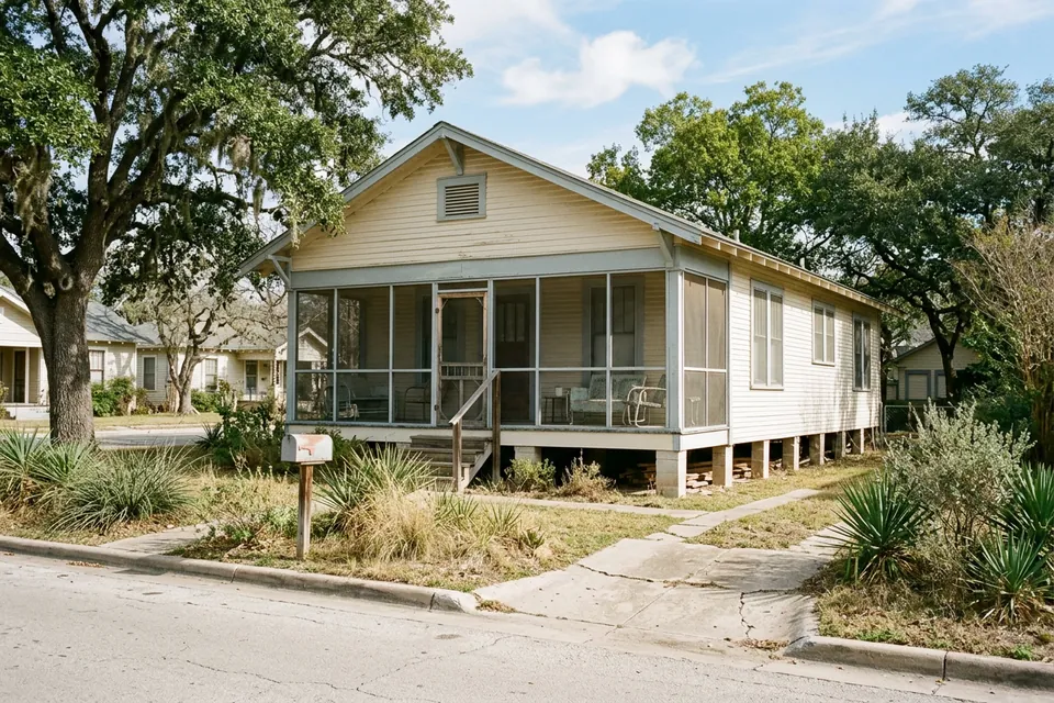Illustration of a 1950s wood-sided bungalow on a pier and beam foundation